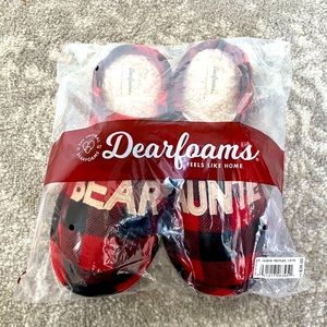 Dearfoams Women’s Large “Auntie Bear” Buffalo Check Slippers Size 9/10
